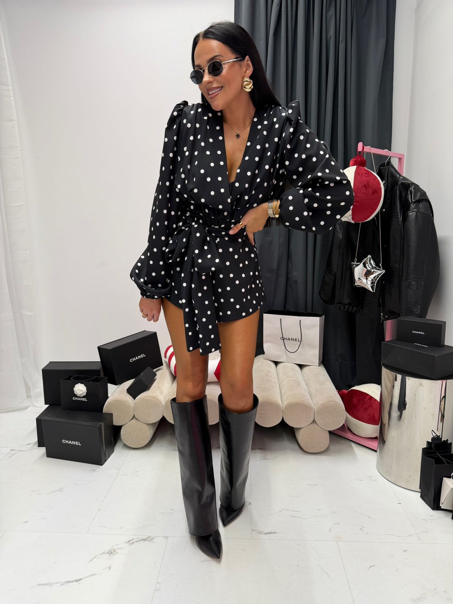 Kombinezon La Milla wiązany - czarny w kropki