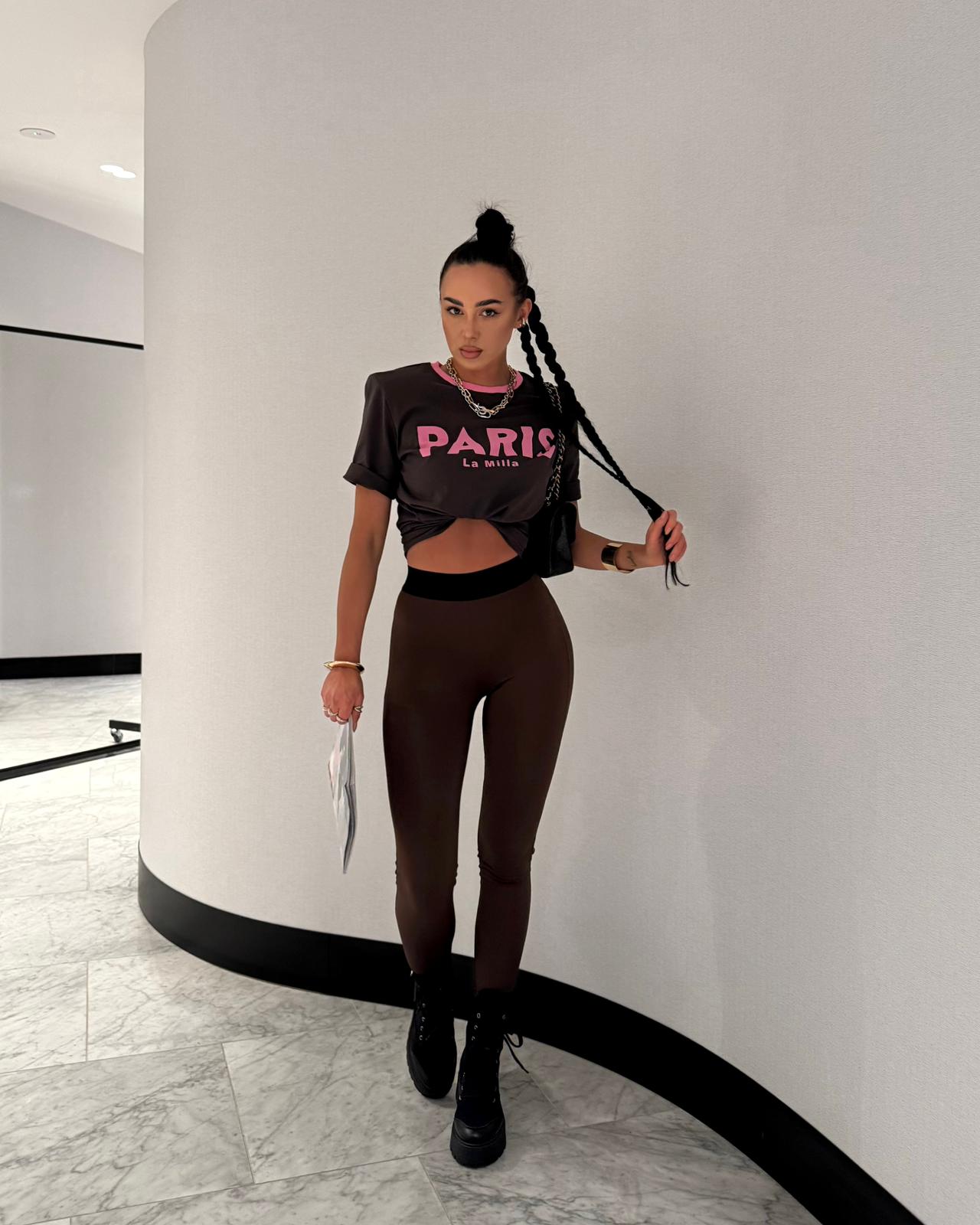 Legginsy z guma z logo w pasie La Milla - brązowy