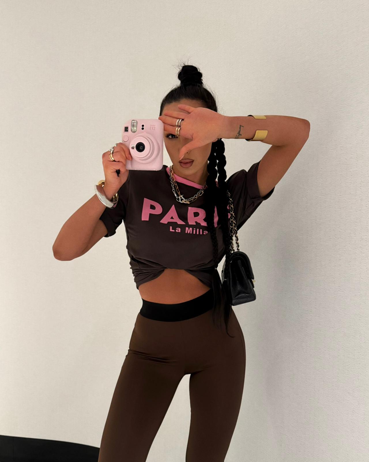 Legginsy z guma z logo w pasie La Milla - brązowy